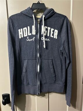Hollister grey Navy full Zip-Up Hoodie Sweatshirt for Men surf y2k vintage
